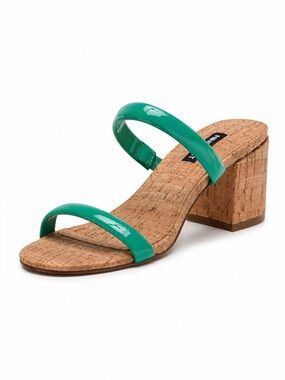 Nine West Women’s Sandals Size 5.5 New Green Patent Cork Block Heel‎